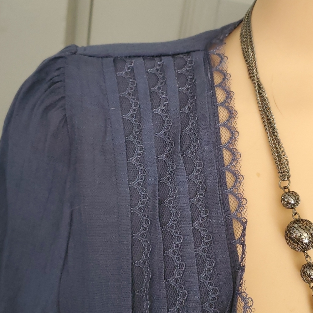 LAST ONE Spring 2021 Blue Lace V Neck Top - Picture 12 of 14